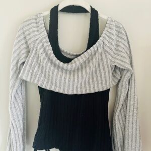 SHEIN Off-the-Shoulder Gray and Black Sweater
